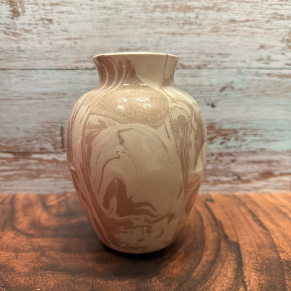 Vintage Marbled Ceramic Vase St. Helens Ashware Tan & White